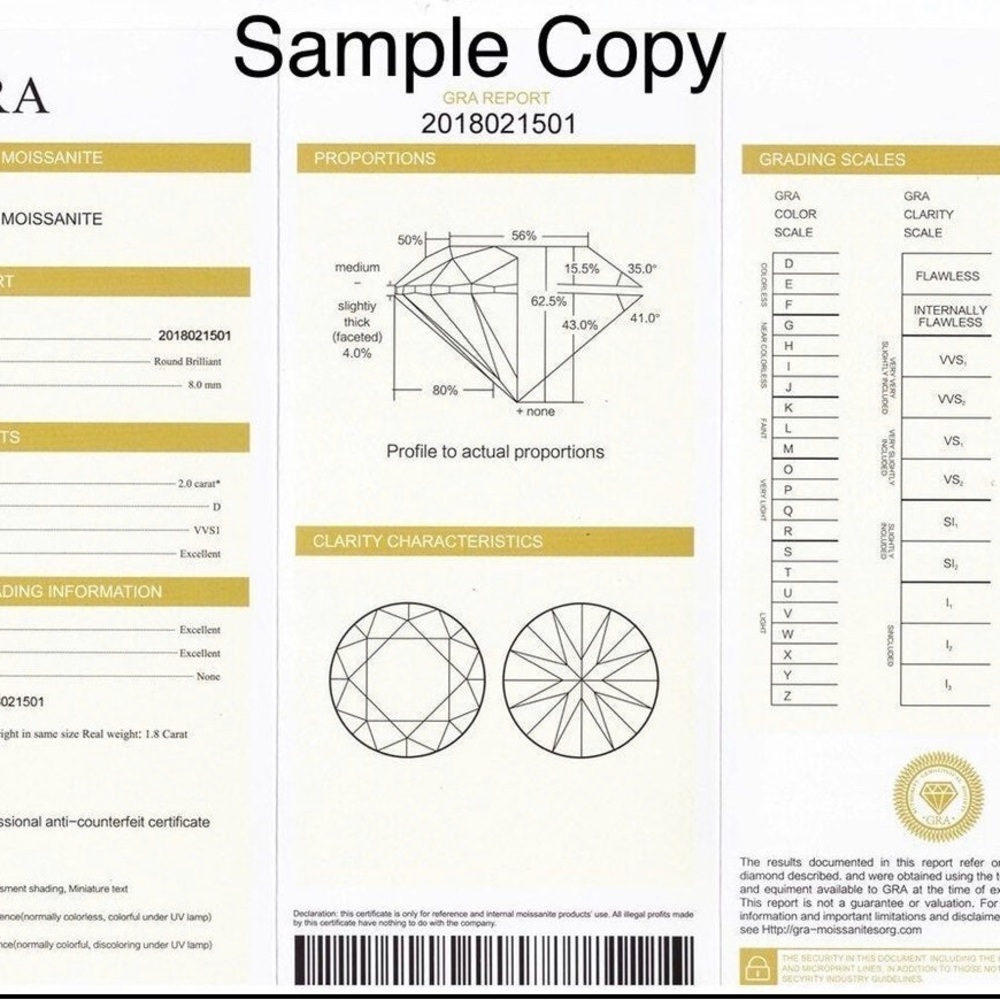 Loose Moissanite Real Gem Stone With GRA Certificate VVS1 D Round 1 Carat 6.5 MM - Picture 2 of 3